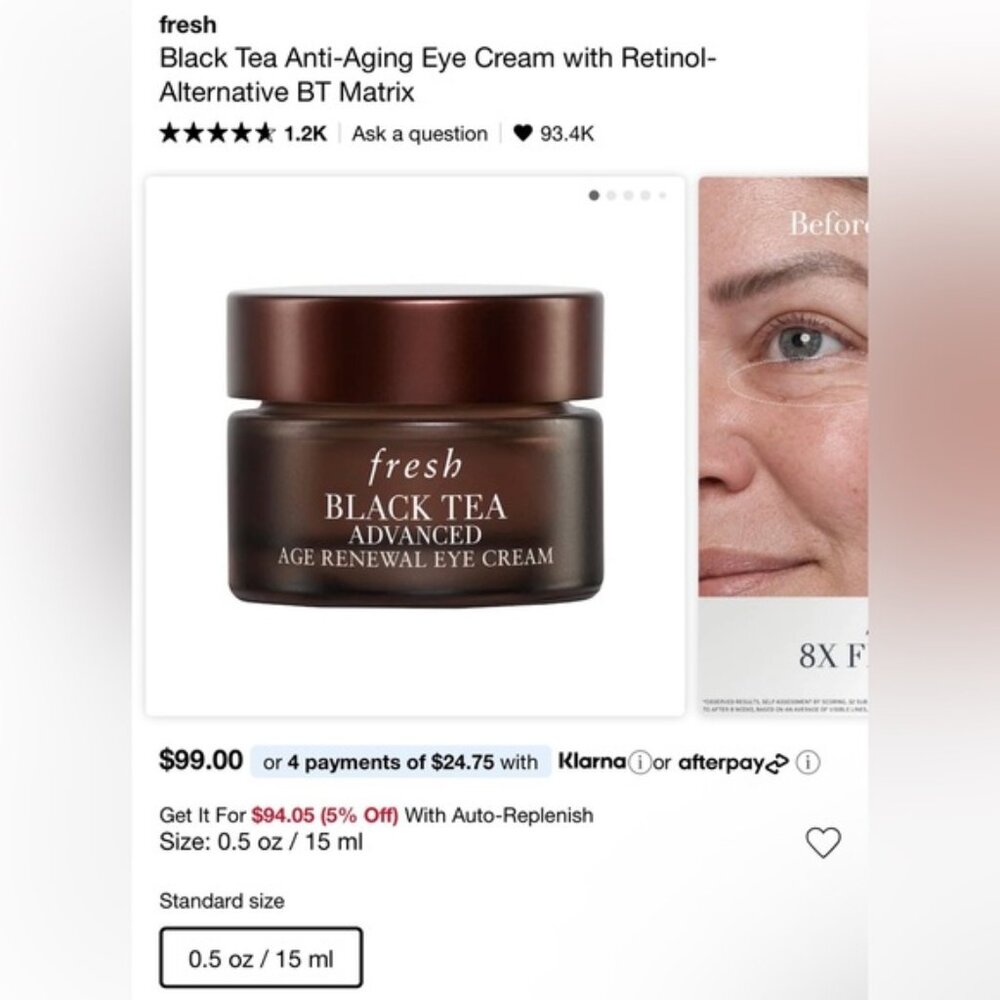 NEW FULL SIZE Sephora Fresh Black Tea Age Delay Eye Concentrate wrinkle retinol